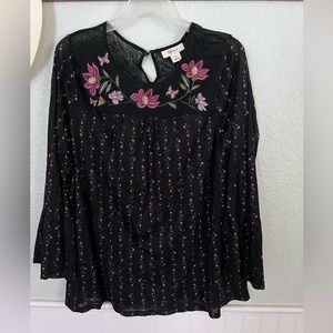 Style & Co Floral Sheer Long Sleeve Blouse